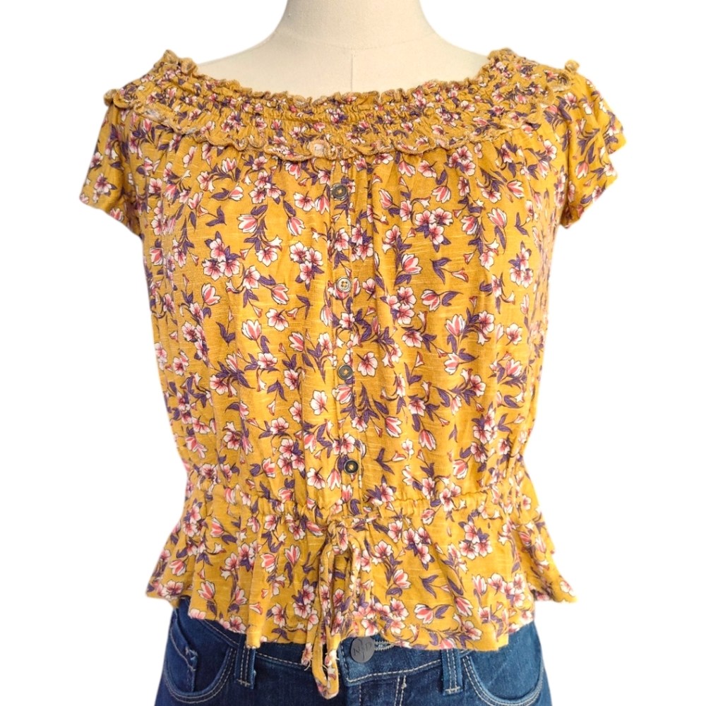 Aeropostale Off-The-Shoulder Mustard Yellow Top Women's Size Medium